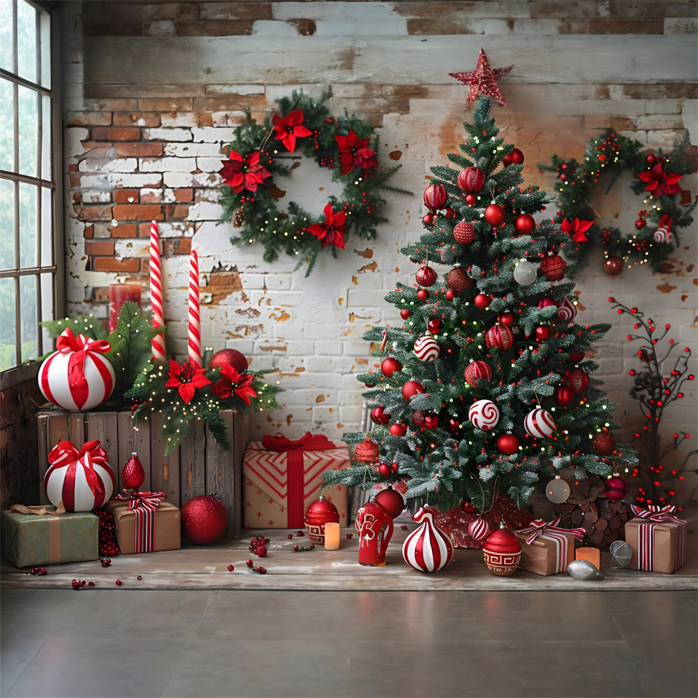 Christmas Brick Wall Red White Decorations Backdrop UK RR7-676