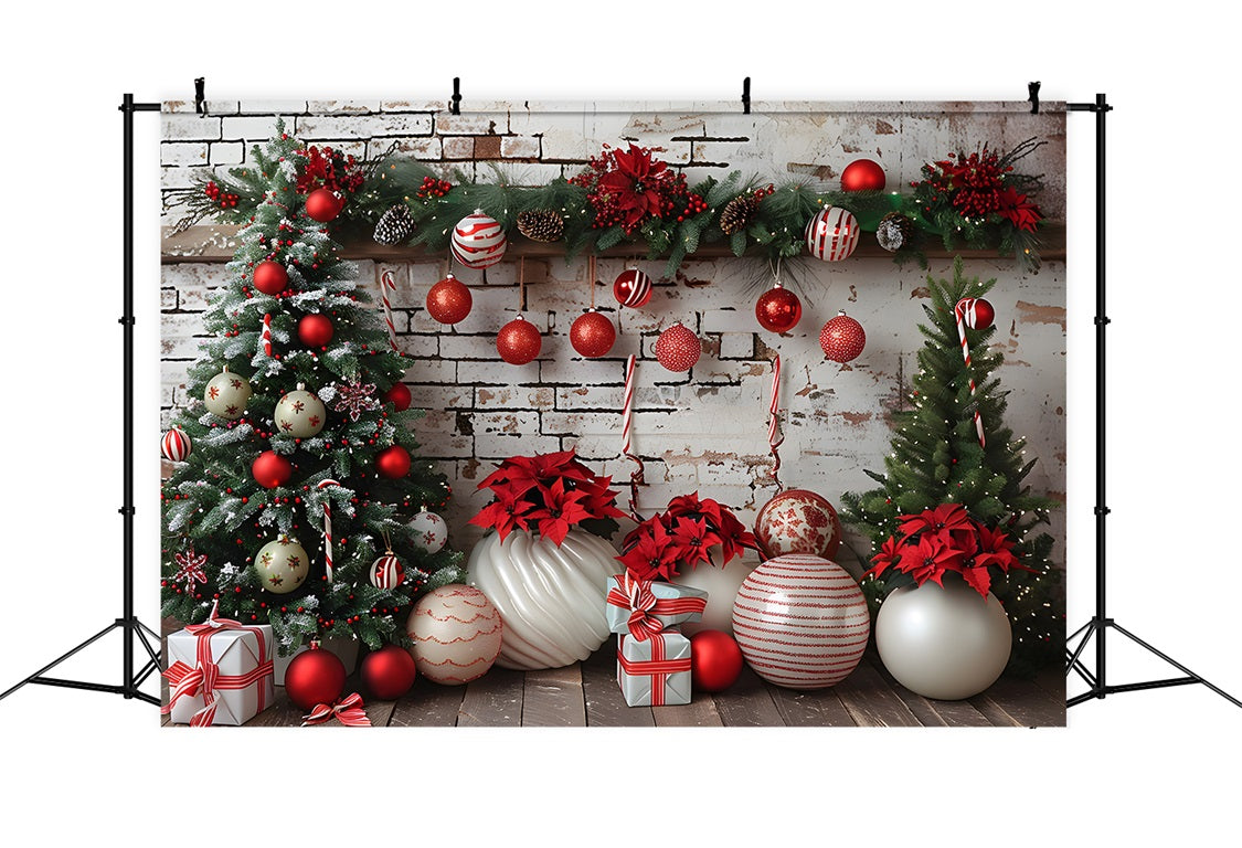 Christmas Rustic Brick Wall Red White Decors Backdrop UK RR7-677