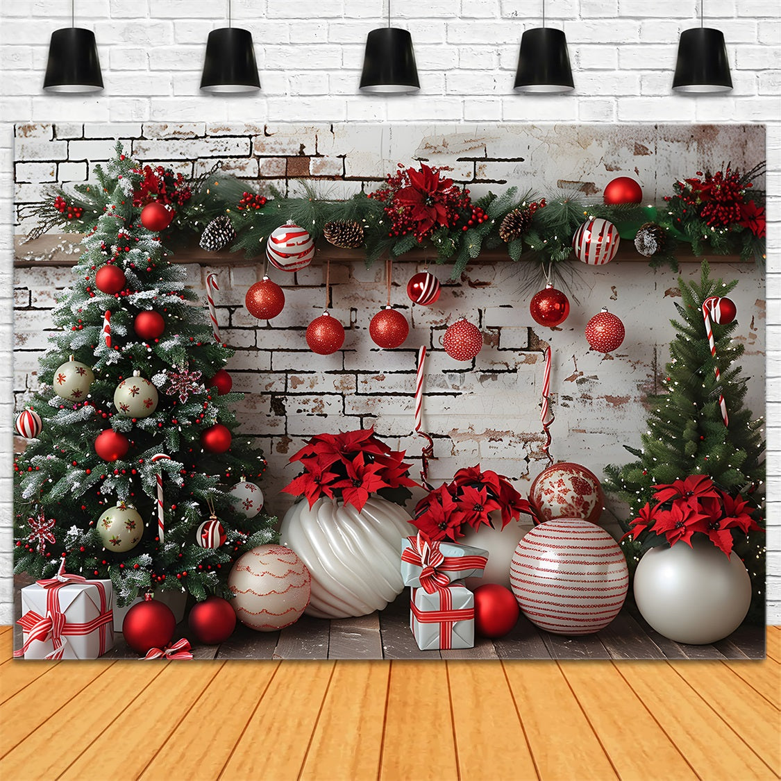 Christmas Rustic Brick Wall Red White Decors Backdrop UK RR7-677