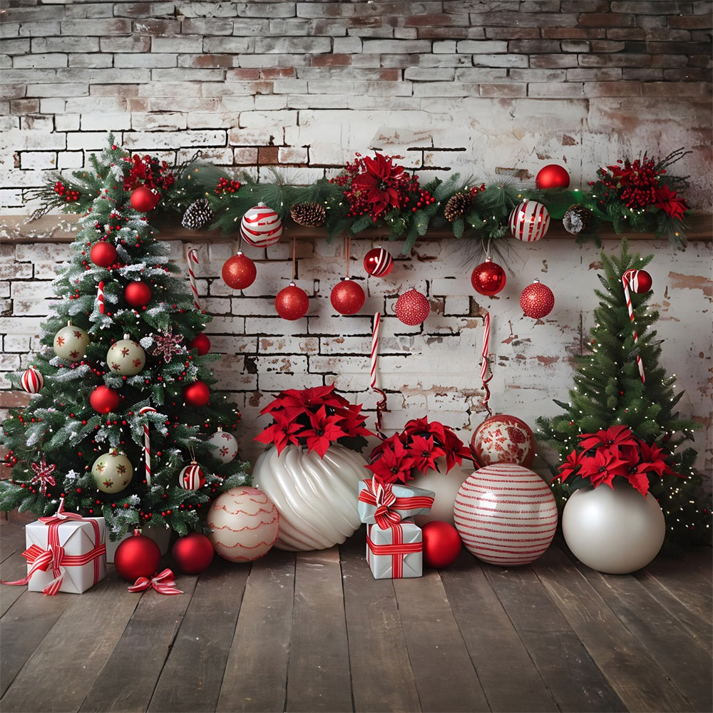 Christmas Rustic Brick Wall Red White Decors Backdrop UK RR7-677