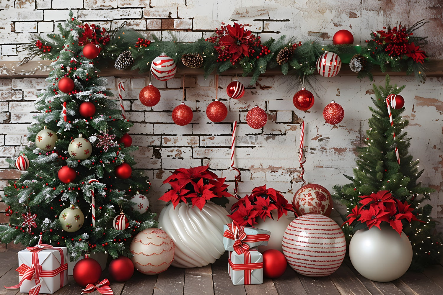 Christmas Rustic Brick Wall Red White Decors Backdrop UK RR7-677