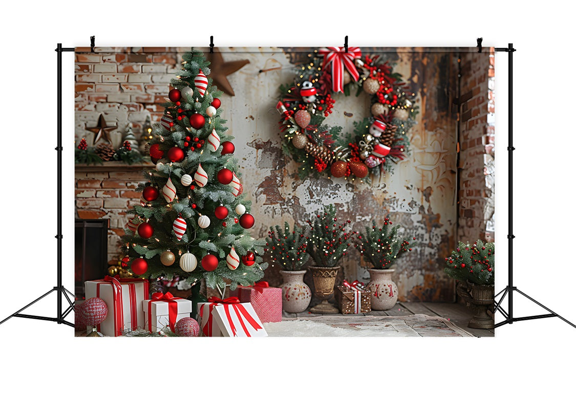 Christmas Cozy Brick Wall Rustic Ornaments Backdrop UK RR7-678