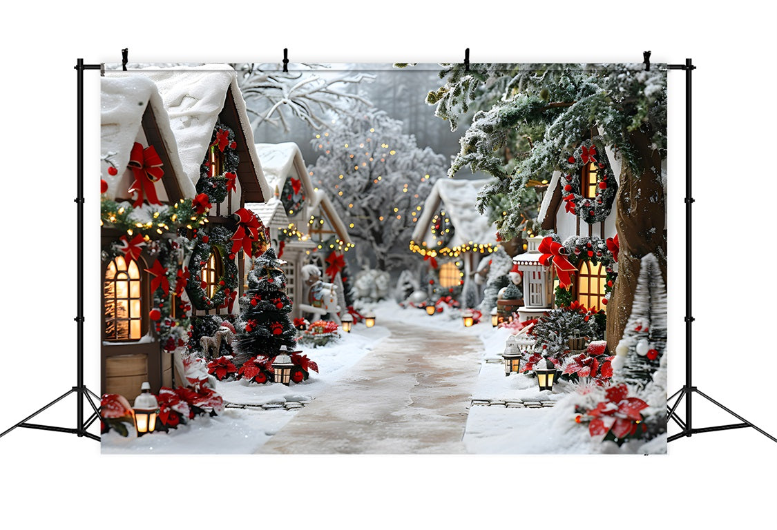 Christmas Enchanted Village Bow Decorations Backdrop UK RR7-679