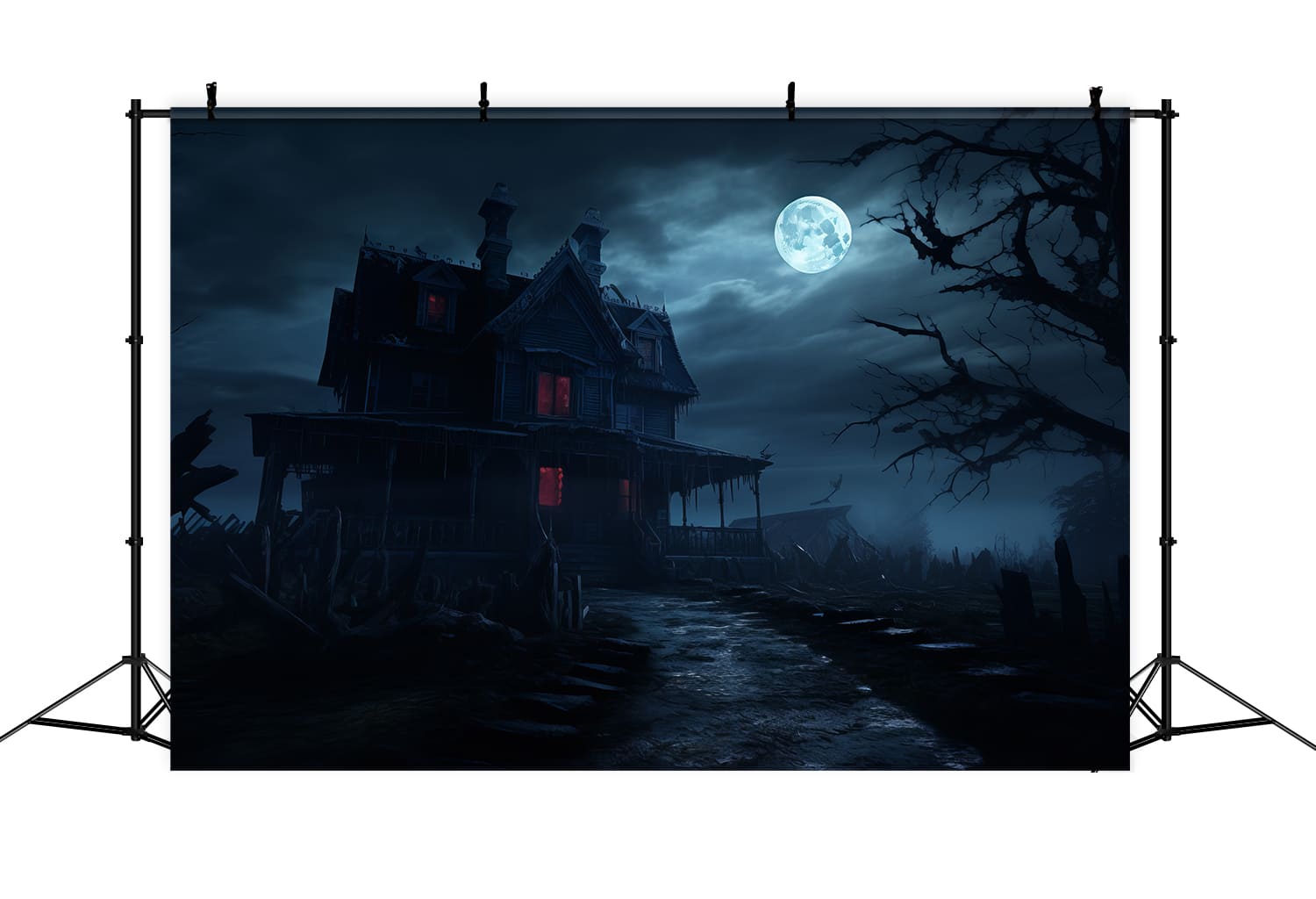 Halloween Night Scary House Photography Backdrop UK RR7-68