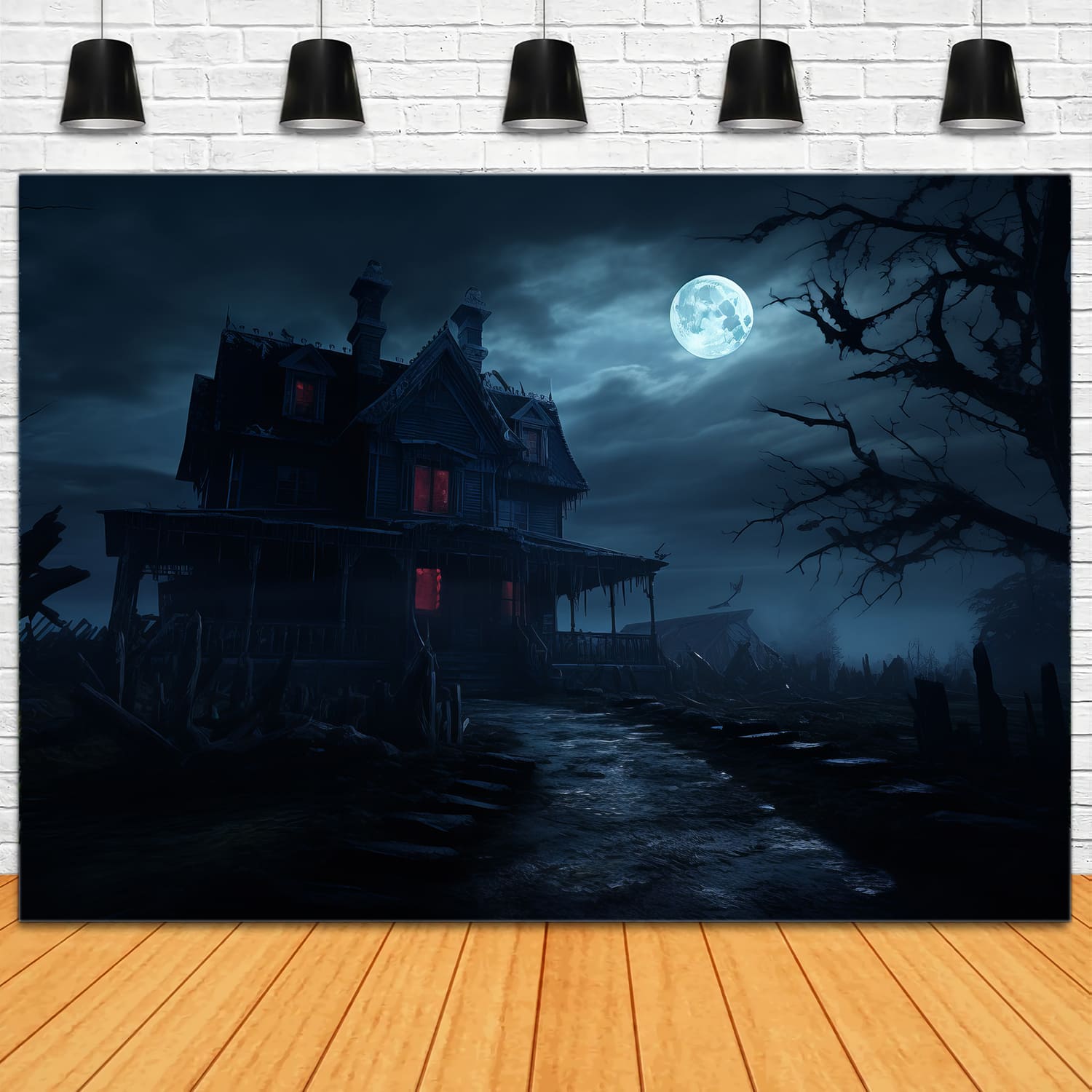 Halloween Night Scary House Photography Backdrop UK RR7-68