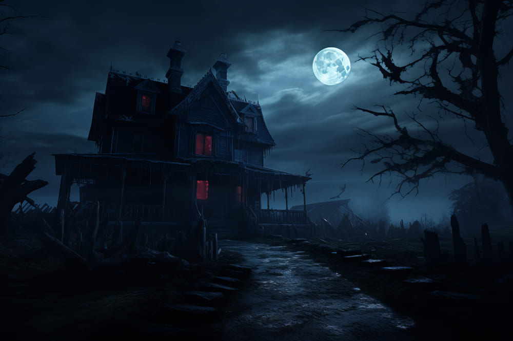 Halloween Night Scary House Photography Backdrop UK RR7-68