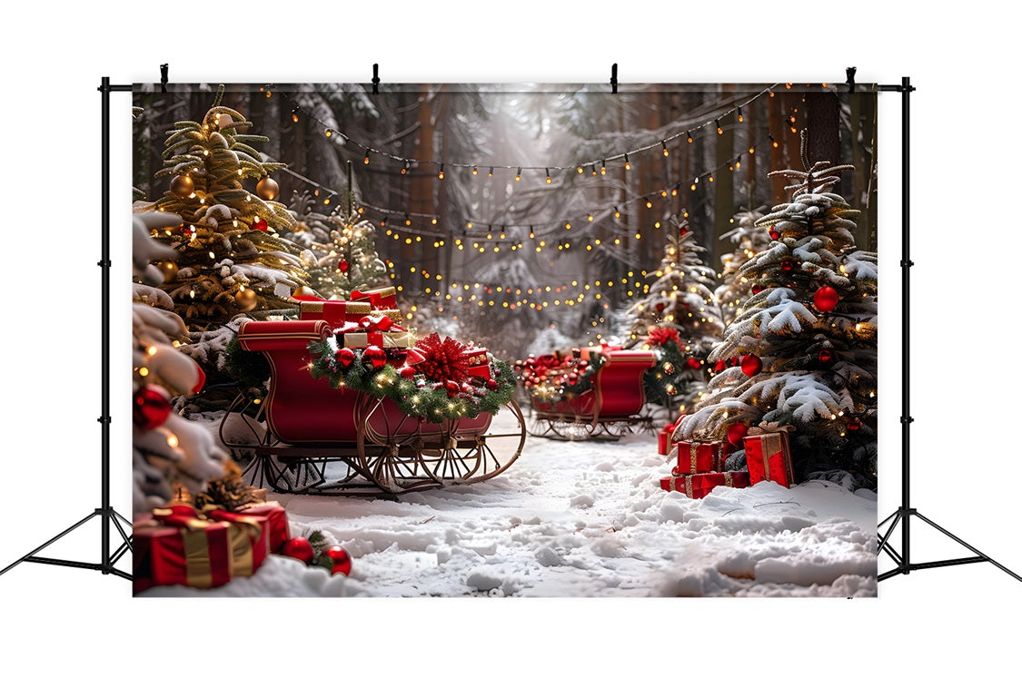 Christmas Sleighs Lights Snowy Forest Backdrop UK RR7-680