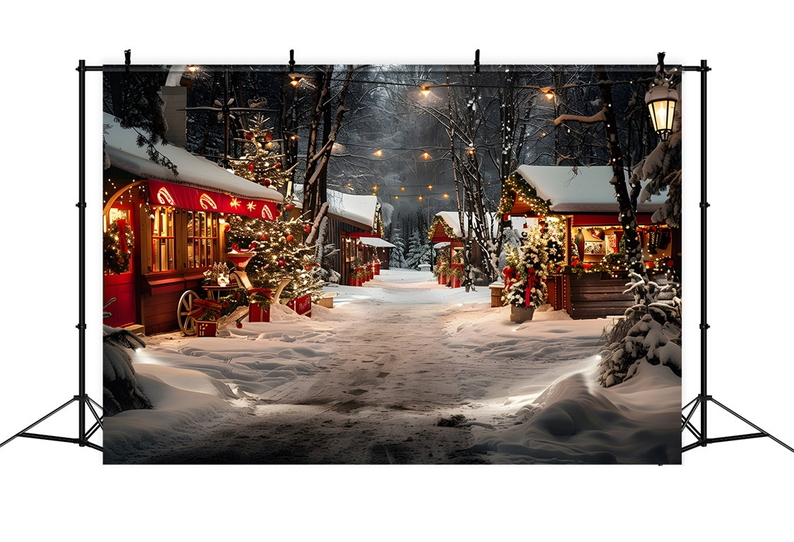 Christmas Shop Stalls Snowy Night Forest Backdrop UK RR7-681