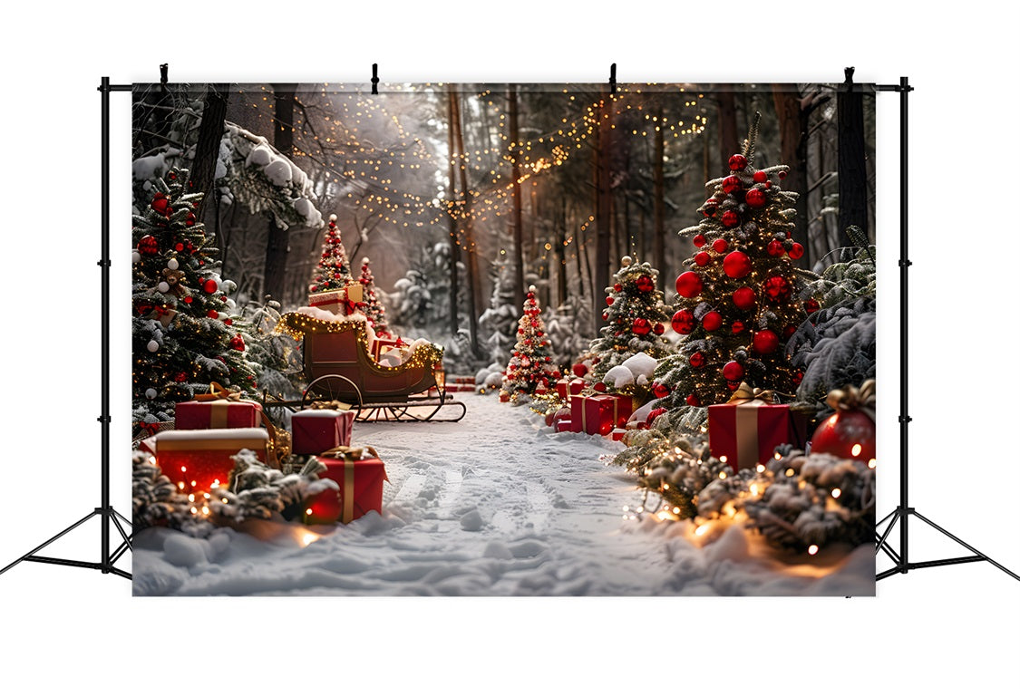 Christmas Sleigh Gift Laden Trees Backdrop UK RR7-682