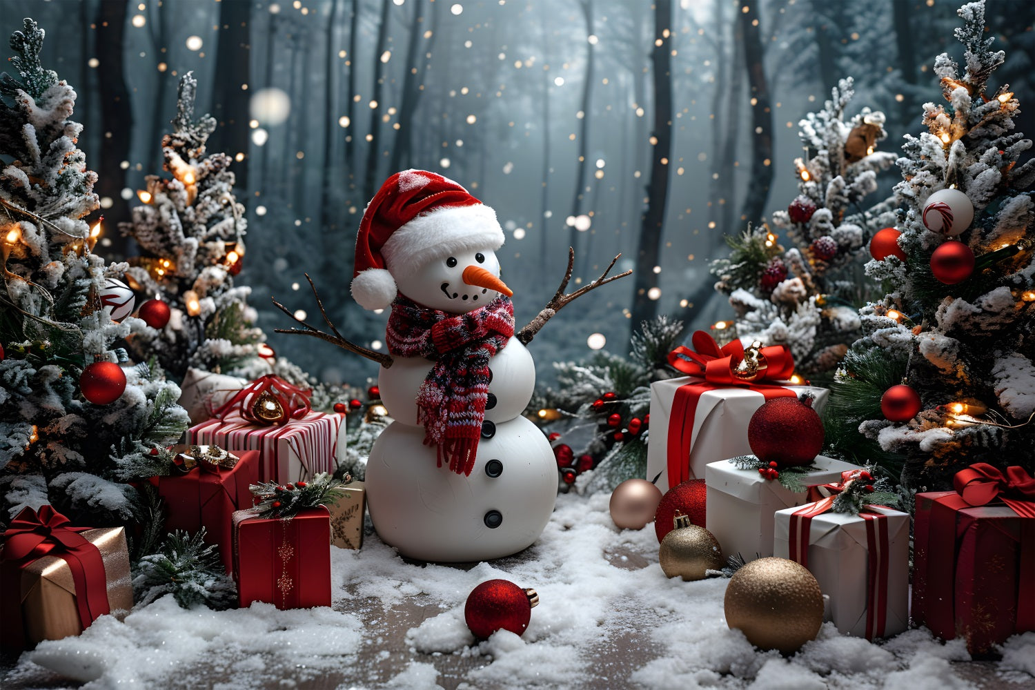 Christmas Snowman Gifts Trees Backdrop UK RR7-684