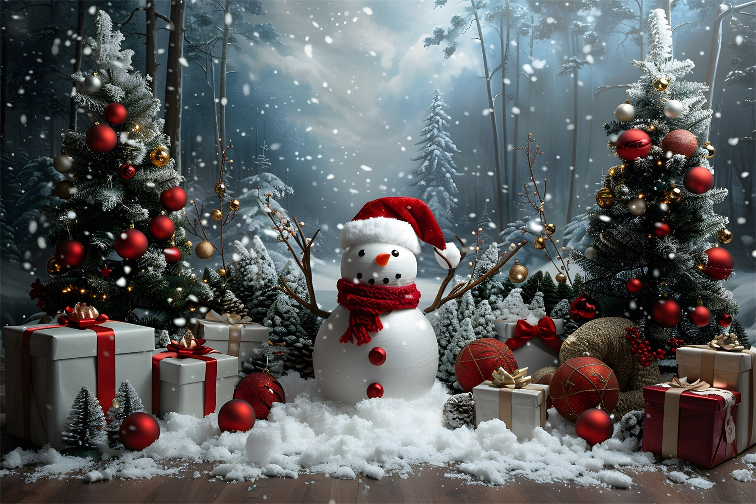 Christmas Snowman Forest Wonderland Backdrop UK RR7-685