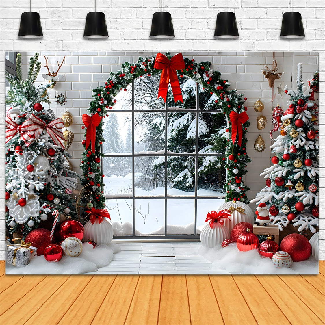 Christmas Cozy Window View Trees Backdrop UK RR7-686