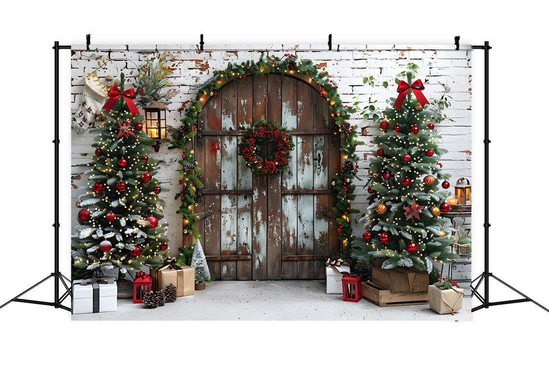 Christmas Rustic Doorway Festive Trees Backdrop UK RR7-687