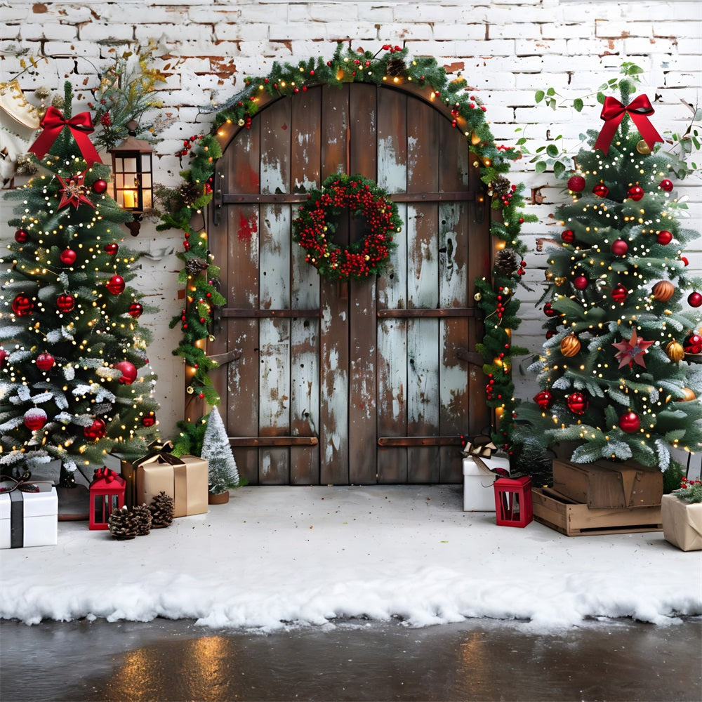 Christmas Rustic Doorway Festive Trees Backdrop UK RR7-687