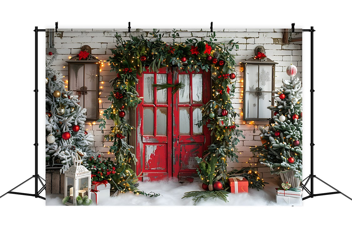 Christmas Rustic Red Door Festive Garland Backdrop UK RR7-689