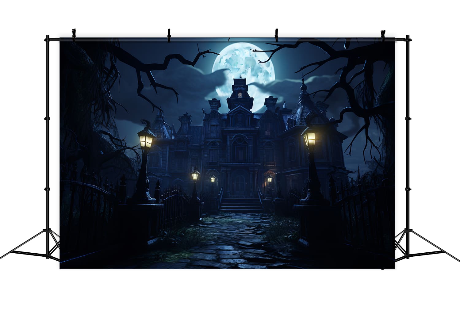 Halloween Spooky Mansion Full Moon Backdrop UK RR7-69