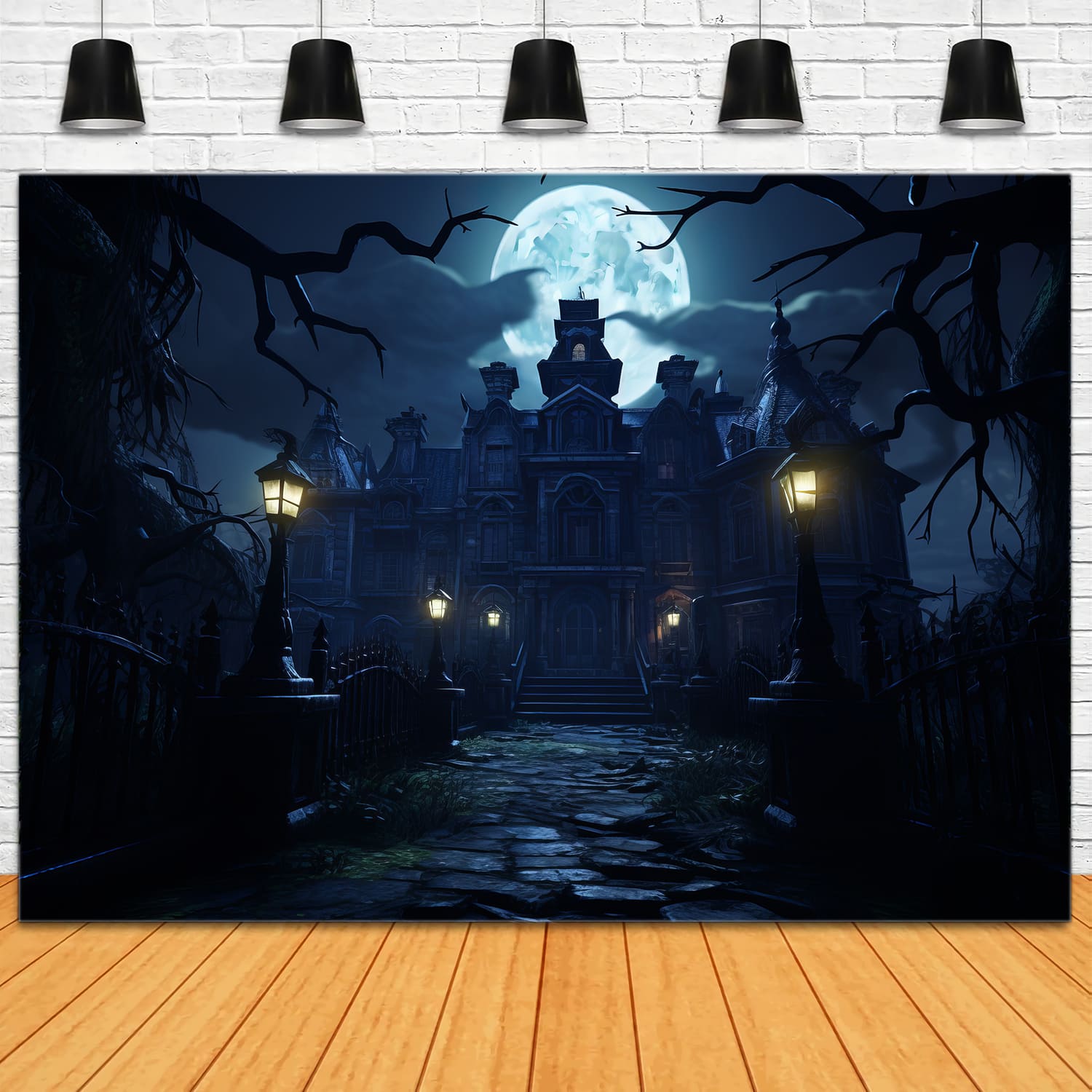 Halloween Spooky Mansion Full Moon Backdrop UK RR7-69