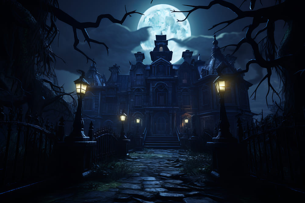 Halloween Spooky Mansion Full Moon Backdrop UK RR7-69