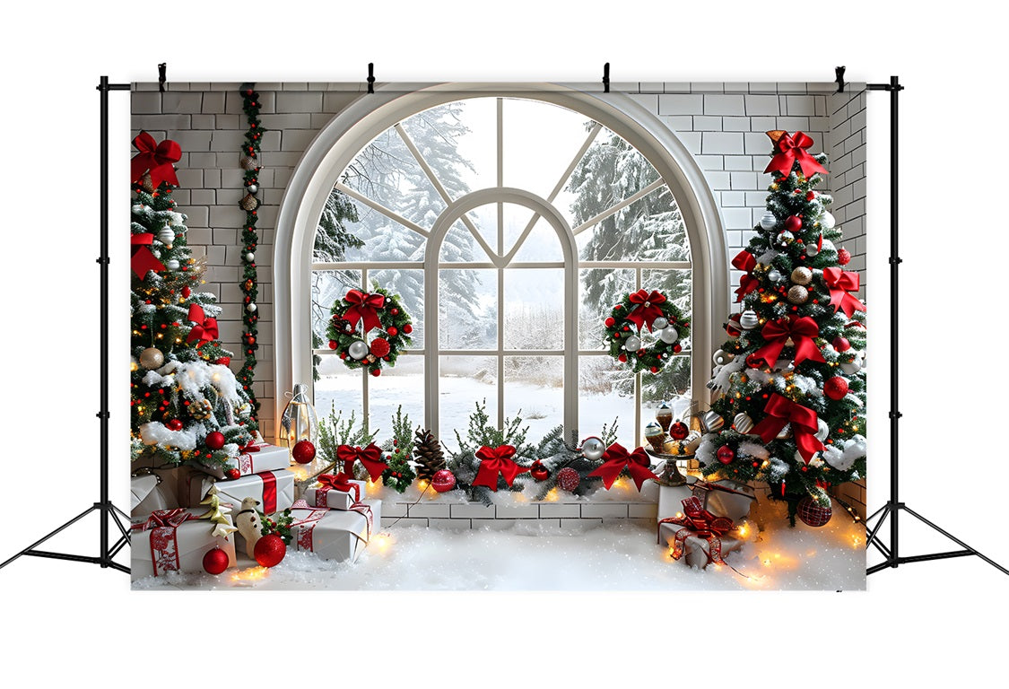 Christmas Arched Window Decorations Backdrop UK RR7-690