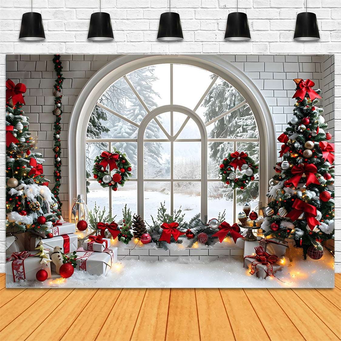 Christmas Arched Window Decorations Backdrop UK RR7-690