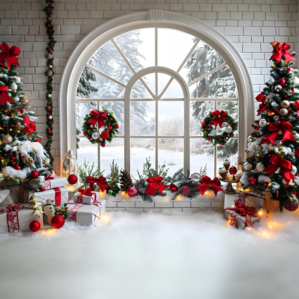 Christmas Arched Window Decorations Backdrop UK RR7-690