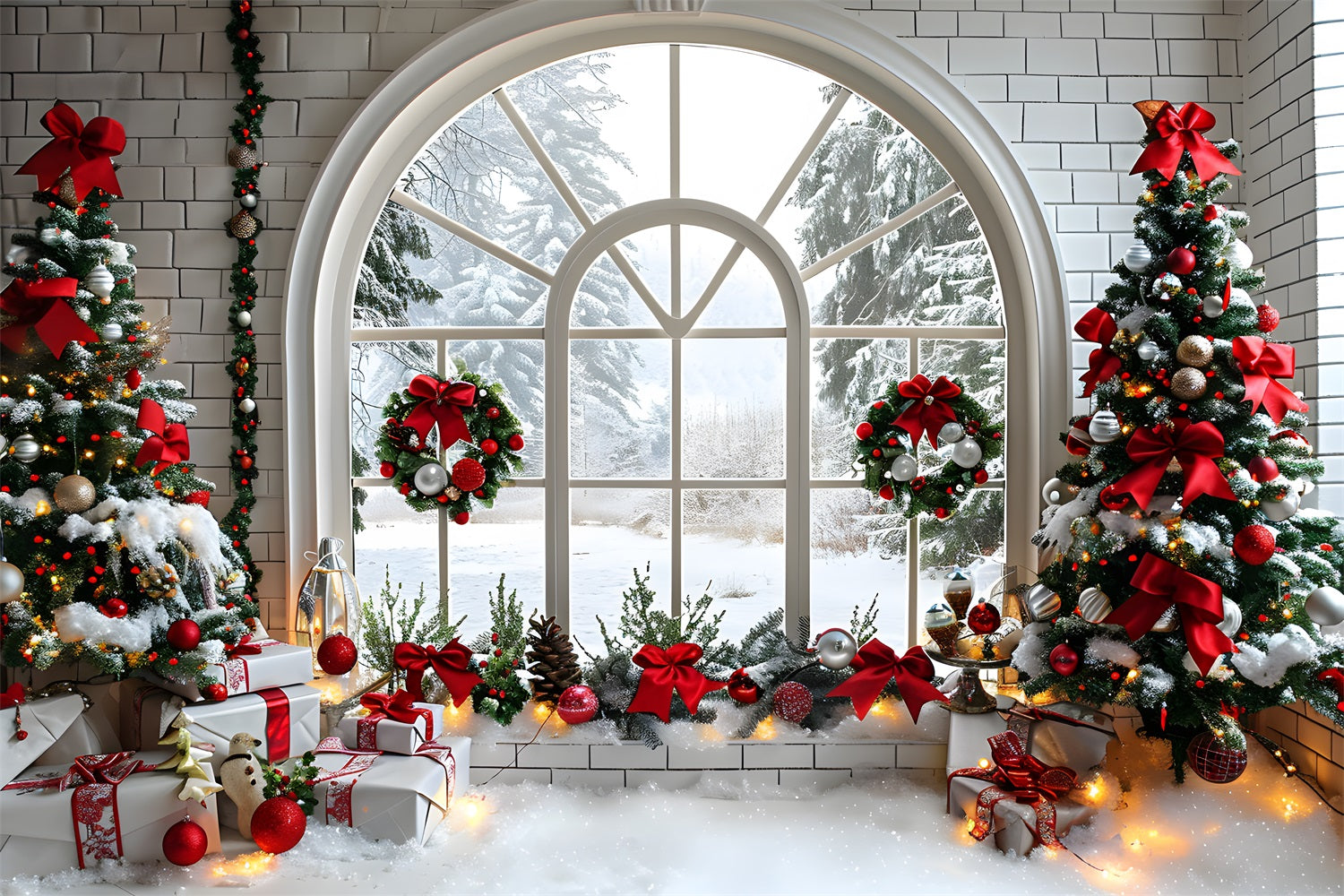 Christmas Arched Window Decorations Backdrop UK RR7-690