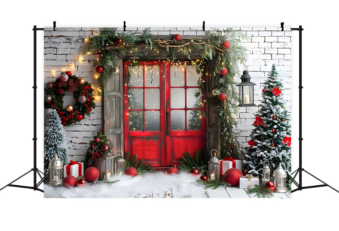 Christmas Rustic Red Door Backdrop UK RR7-691