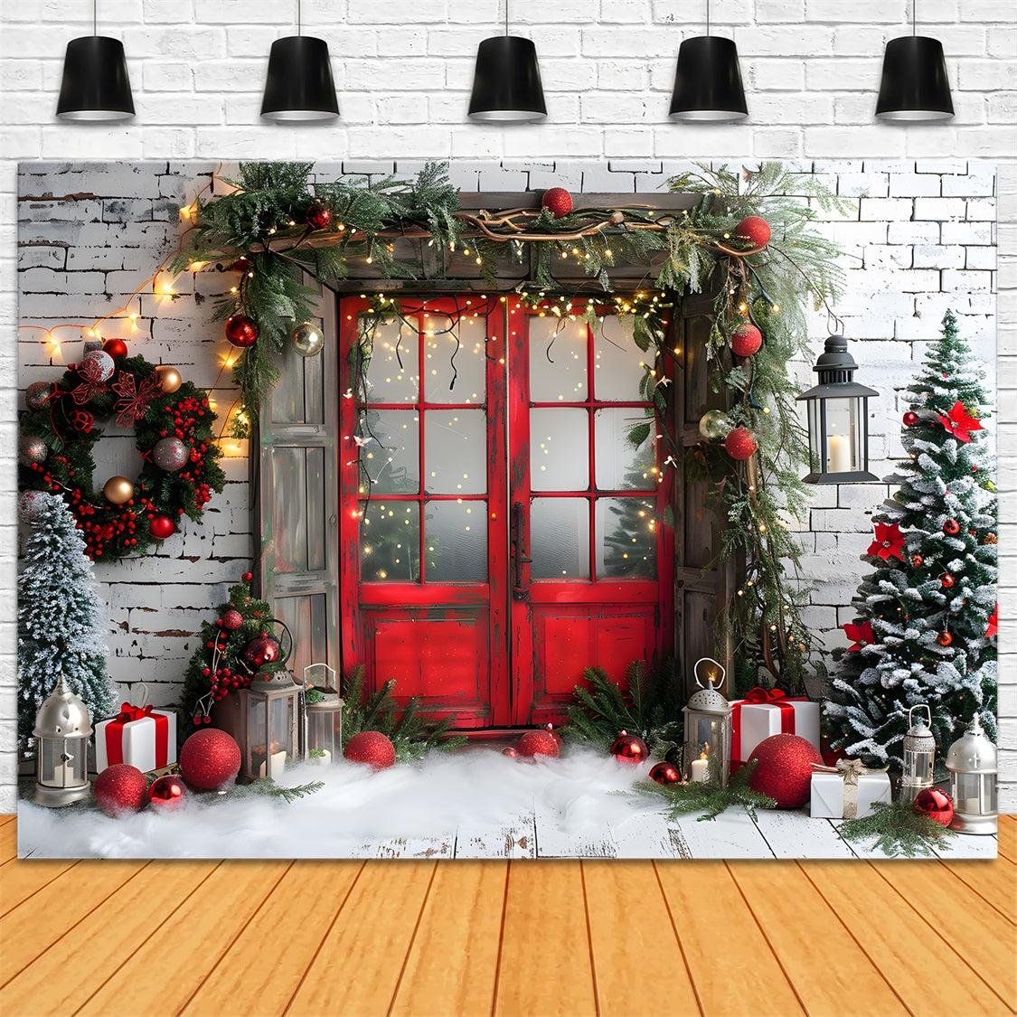 Christmas Rustic Red Door Backdrop UK RR7-691