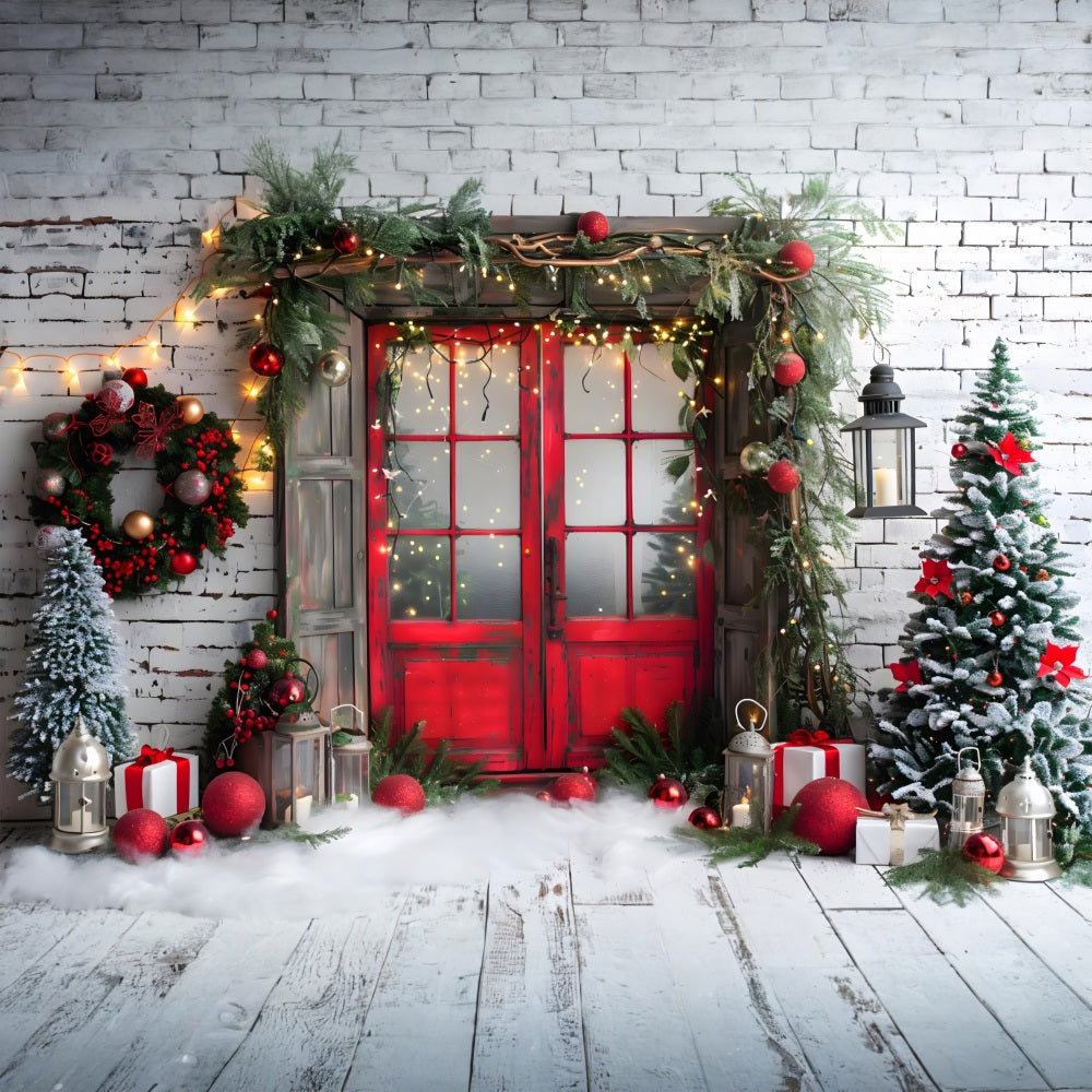 Christmas Rustic Red Door Backdrop UK RR7-691