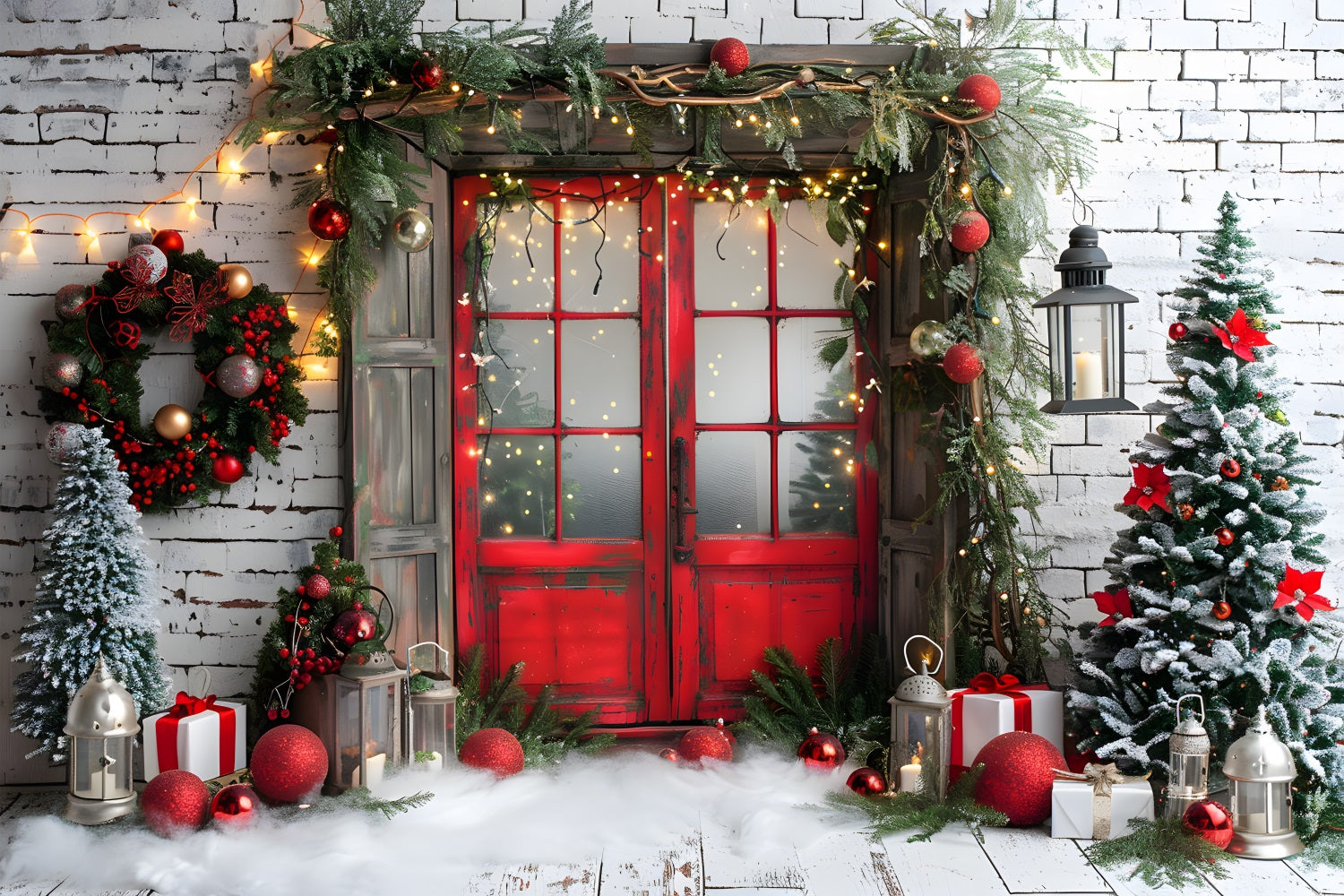 Christmas Rustic Red Door Backdrop UK RR7-691