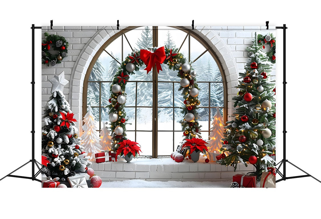 Christmas Window Snowy Forest View Backdrop UK RR7-693