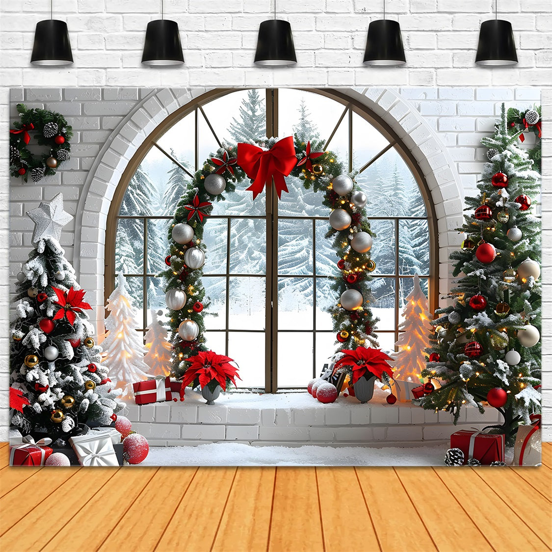 Christmas Window Snowy Forest View Backdrop UK RR7-693