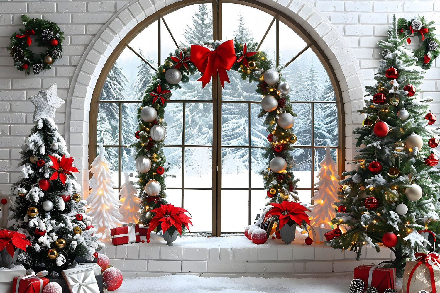 Christmas Window Snowy Forest View Backdrop UK RR7-693