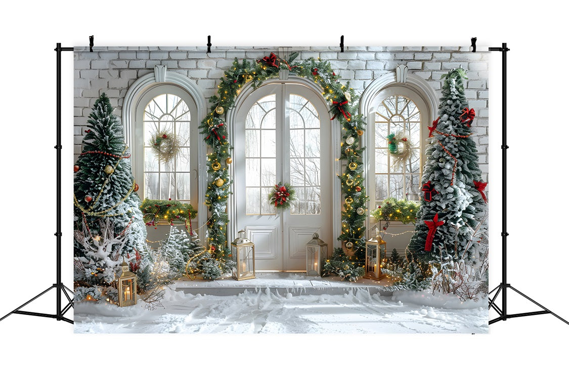 Christmas Arched Doorway Snowy Decor Backdrop UK RR7-694