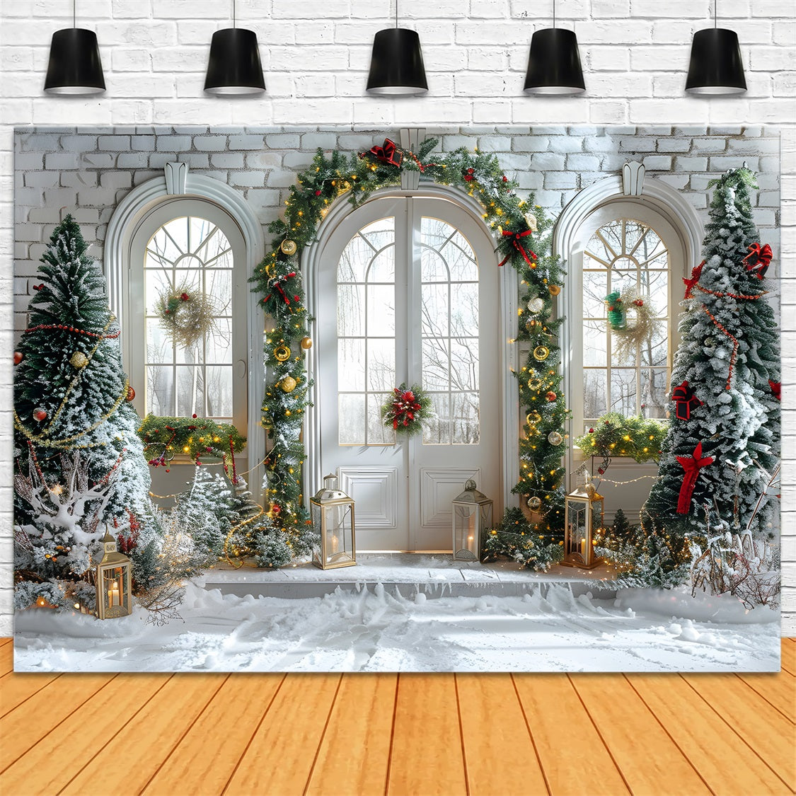 Christmas Arched Doorway Snowy Decor Backdrop UK RR7-694