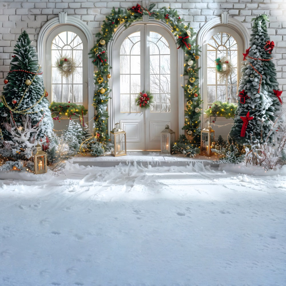 Christmas Arched Doorway Snowy Decor Backdrop UK RR7-694