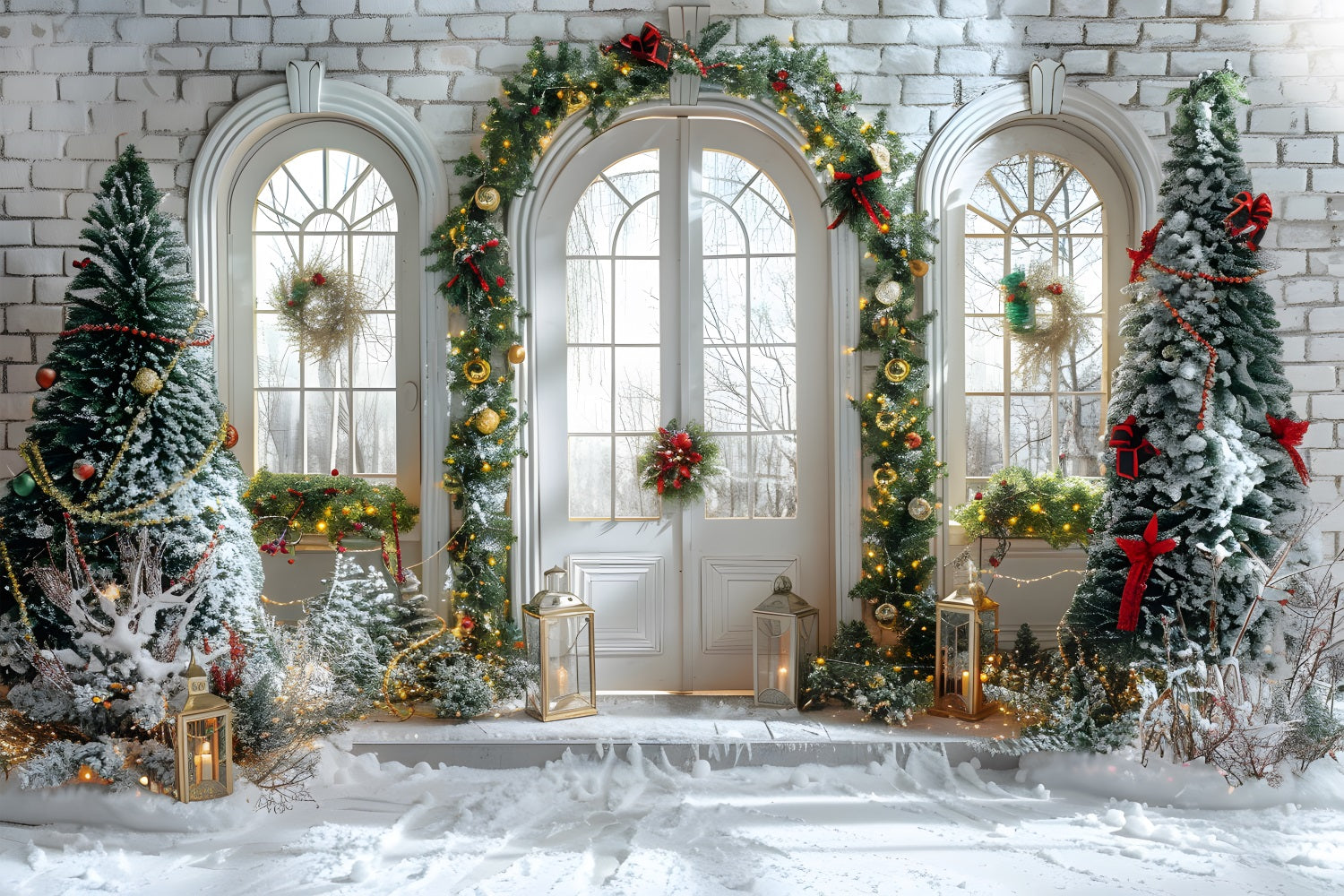 Christmas Arched Doorway Snowy Decor Backdrop UK RR7-694