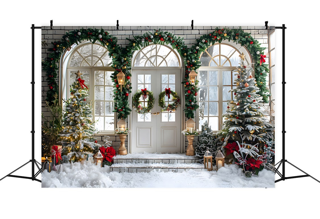 Christmas Arched Doorway Wreaths Trees Backdrop UK RR7-695