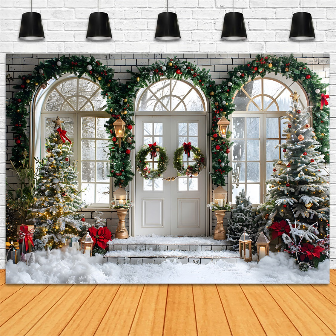 Christmas Arched Doorway Wreaths Trees Backdrop UK RR7-695