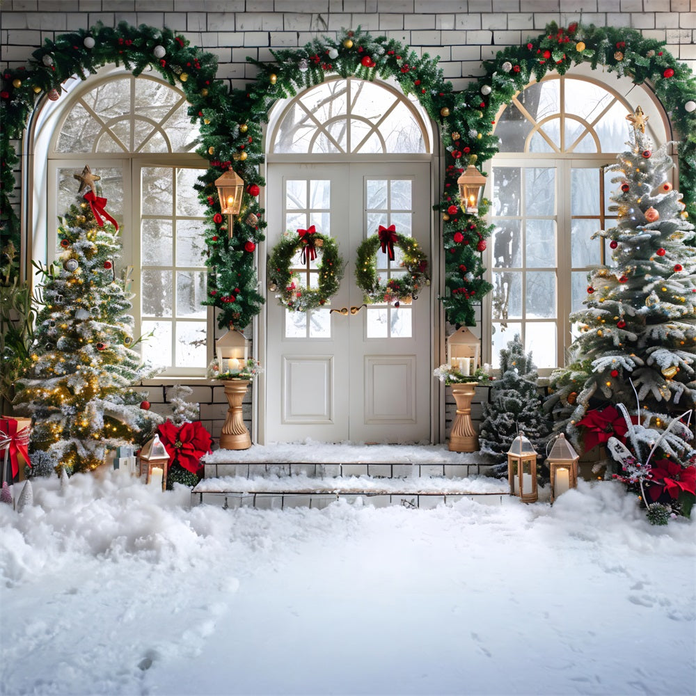 Christmas Arched Doorway Wreaths Trees Backdrop UK RR7-695