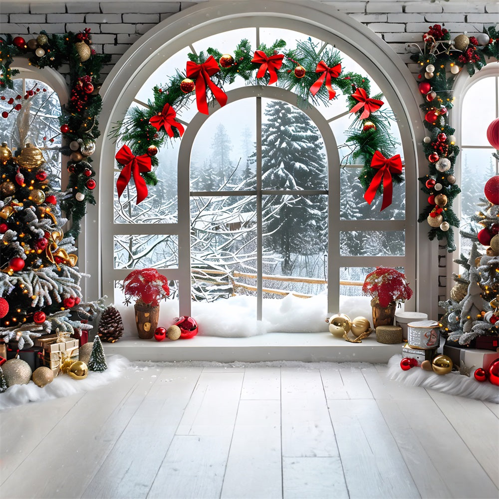 Christmas Arched Window Snowy Landscape Backdrop UK RR7-696