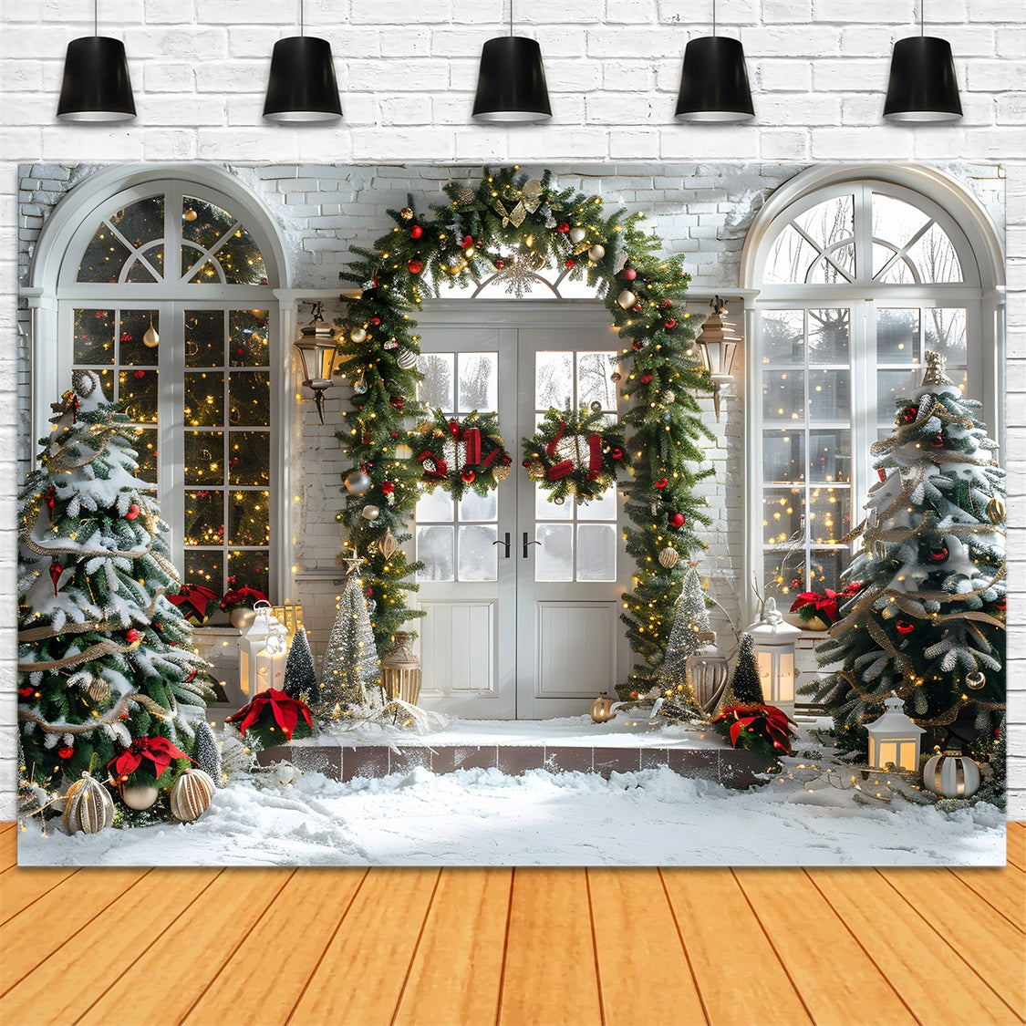 Christmas Elegant Arched Doorway Wreaths Backdrop UK RR7-698