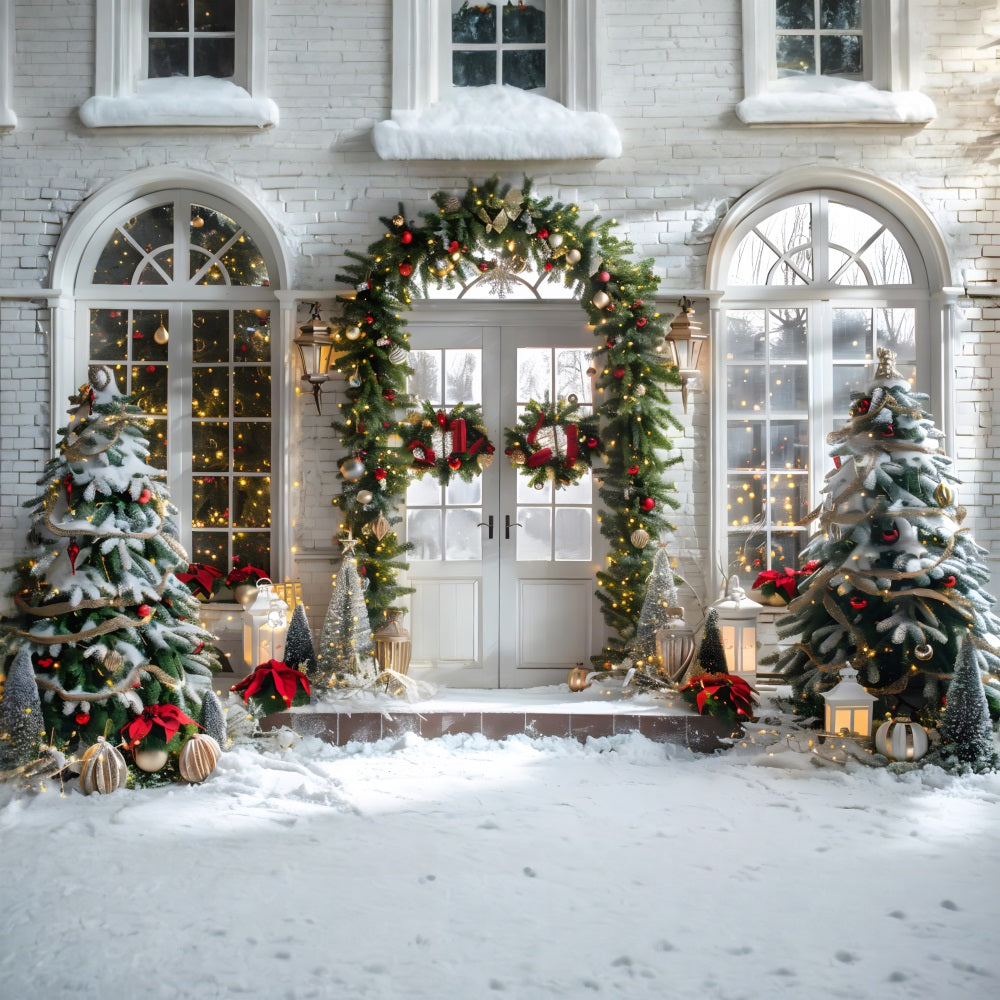 Christmas Elegant Arched Doorway Wreaths Backdrop UK RR7-698