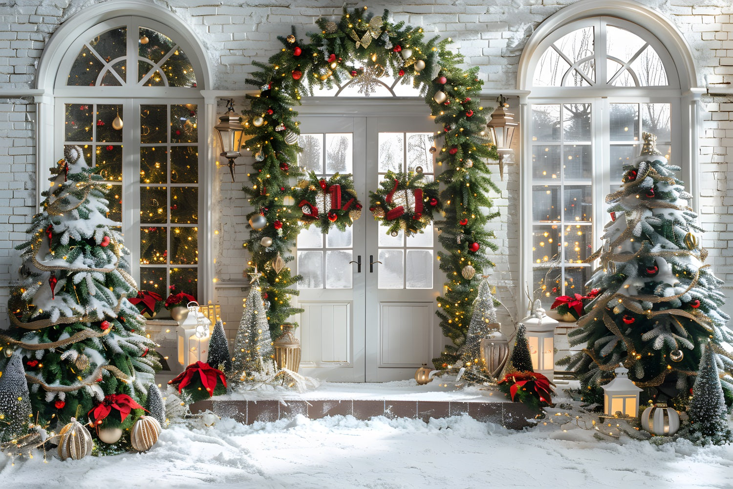 Christmas Elegant Arched Doorway Wreaths Backdrop UK RR7-698