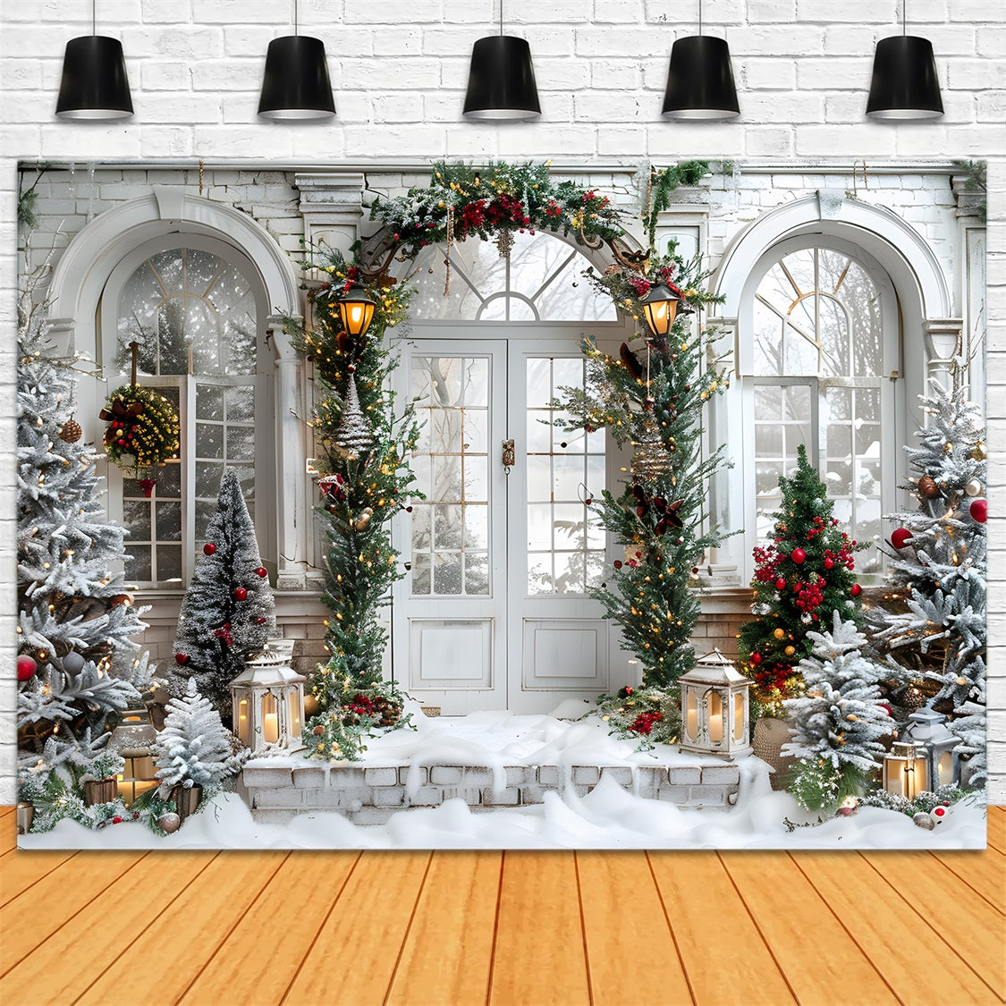 Christmas Grand Arched Entrance Wreaths Backdrop UK RR7-699