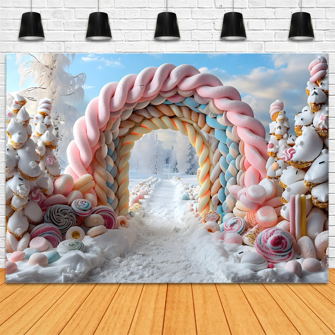 Christmas Elegant Snowy Entrance Lanterns Backdrop UK RR7-701