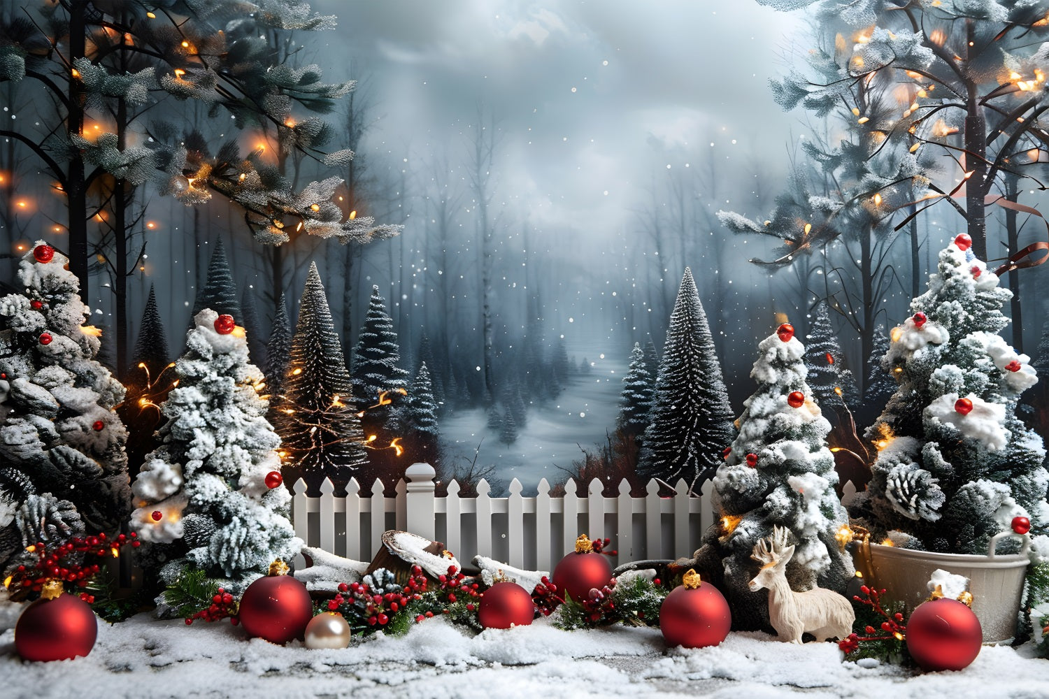 Christmas Enchanted Winter Forest Scene Backdrop UK RR7-704