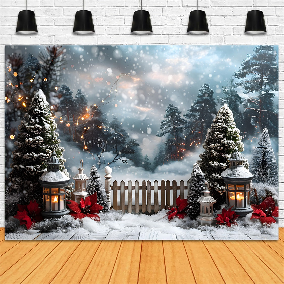 Christmas Lantern Lit Snowy Path Backdrop UK RR7-707