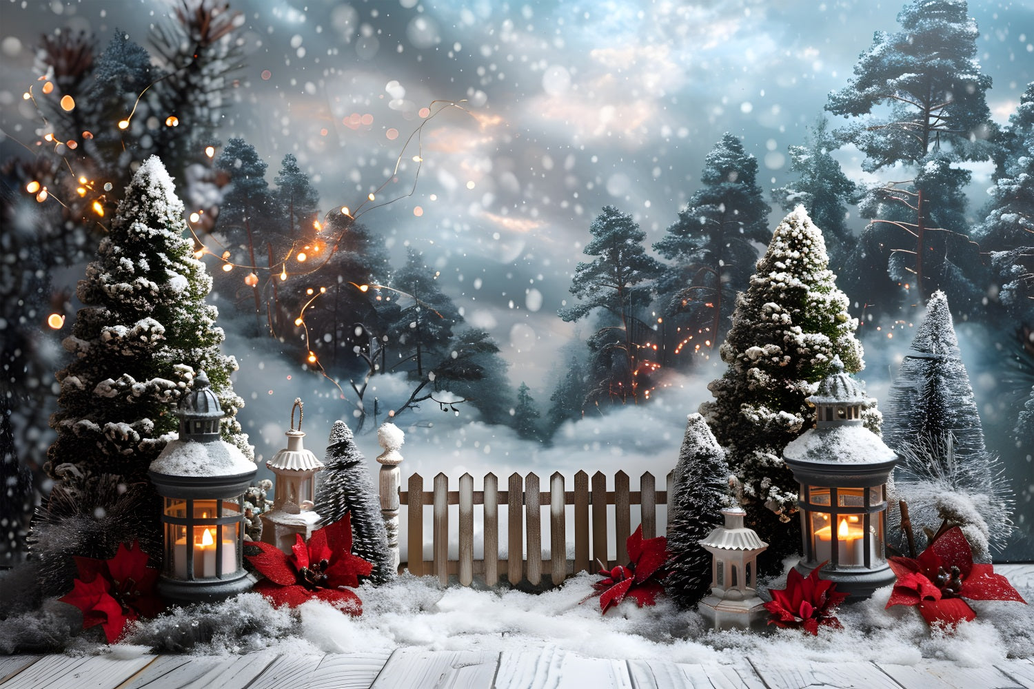 Christmas Lantern Lit Snowy Path Backdrop UK RR7-707