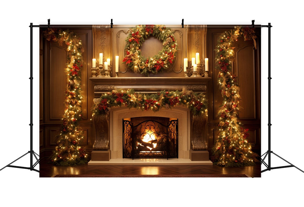 Christmas Glowing Wreath Fireplace Candles Backdrop UK RR7-712